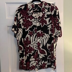 Express Black and Burgundy Floral Men's Shirt